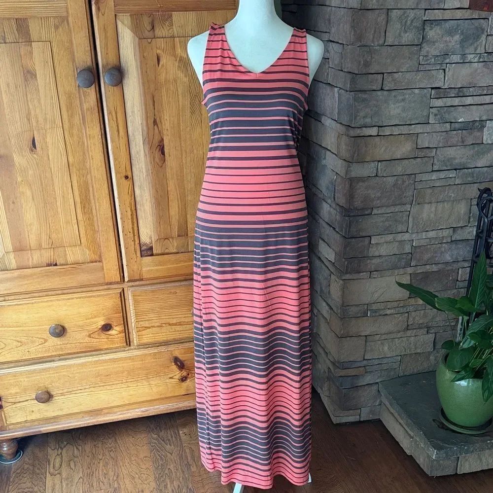Apt 9 Striped Sleeveless Maxi Dress - Coral and Navy. Size Small